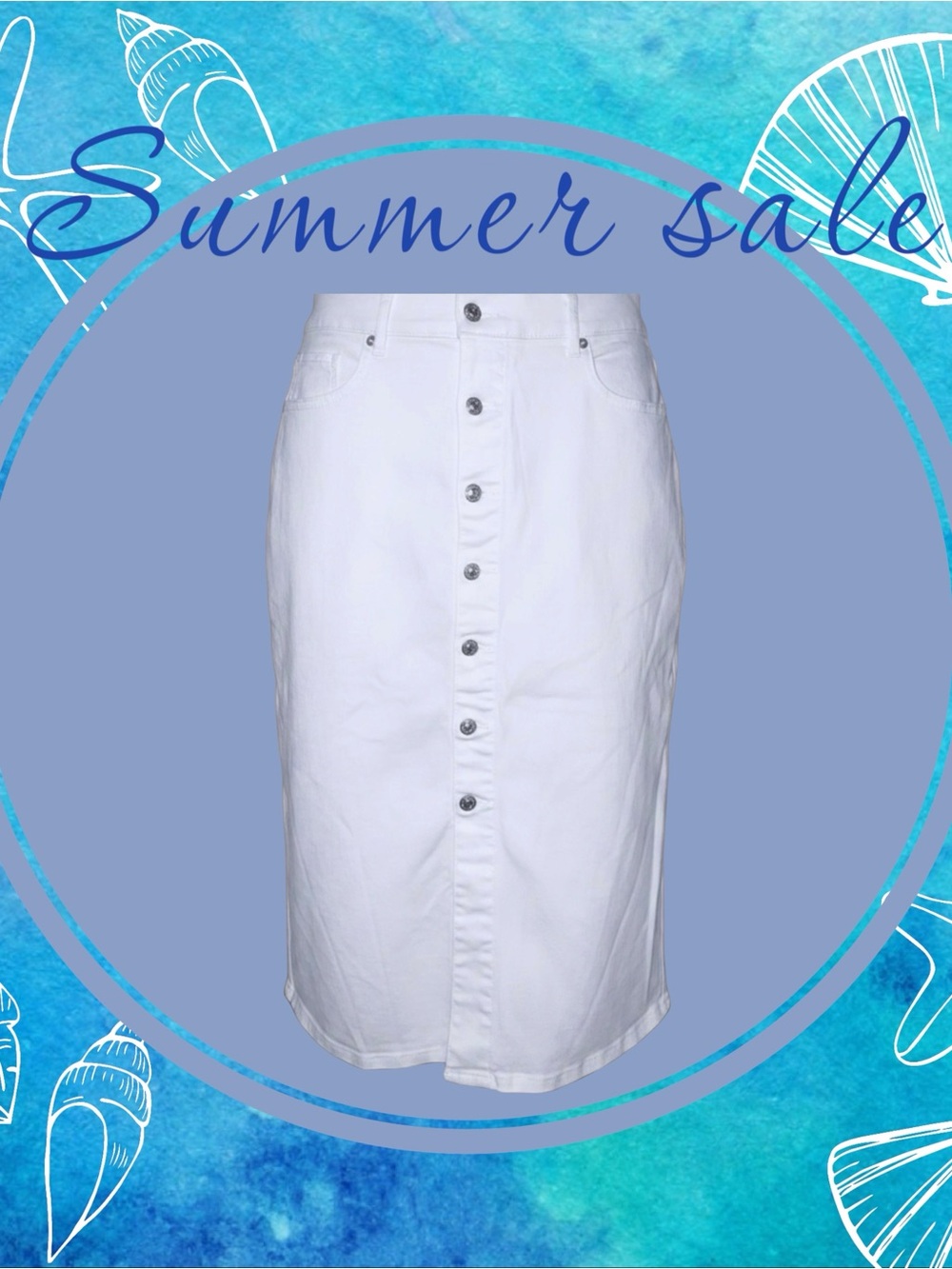 Express White Button-Front Midi Denim Skirt